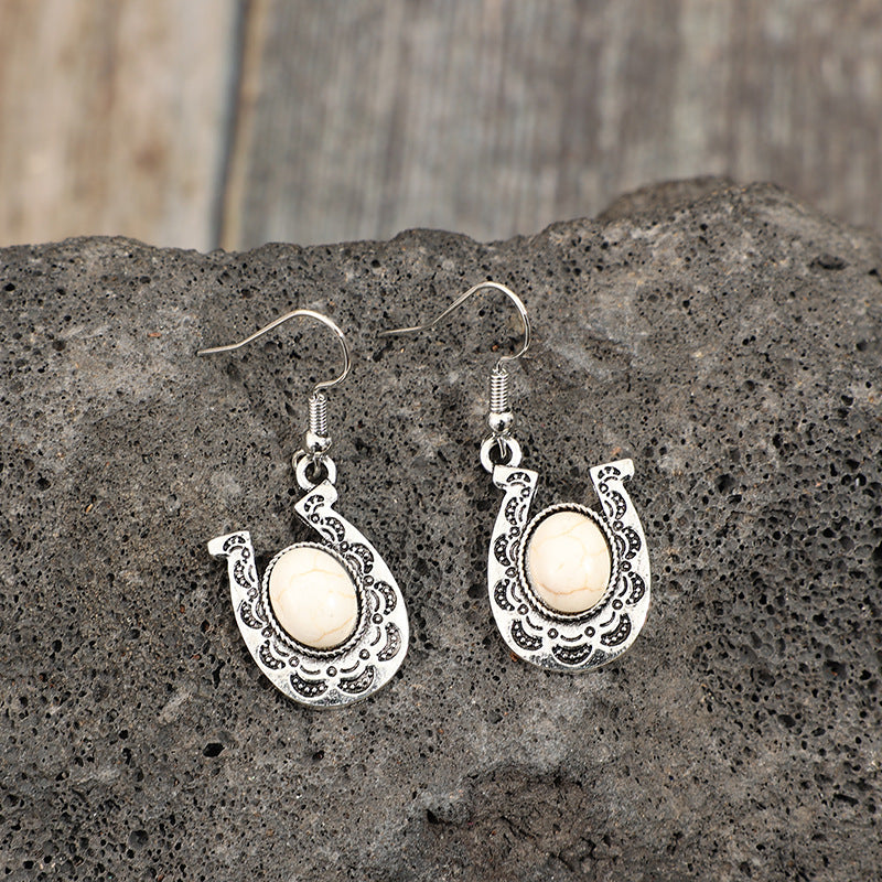 Wholesale Bohemian Retro Style U-Shaped Inlaid White  Earrings